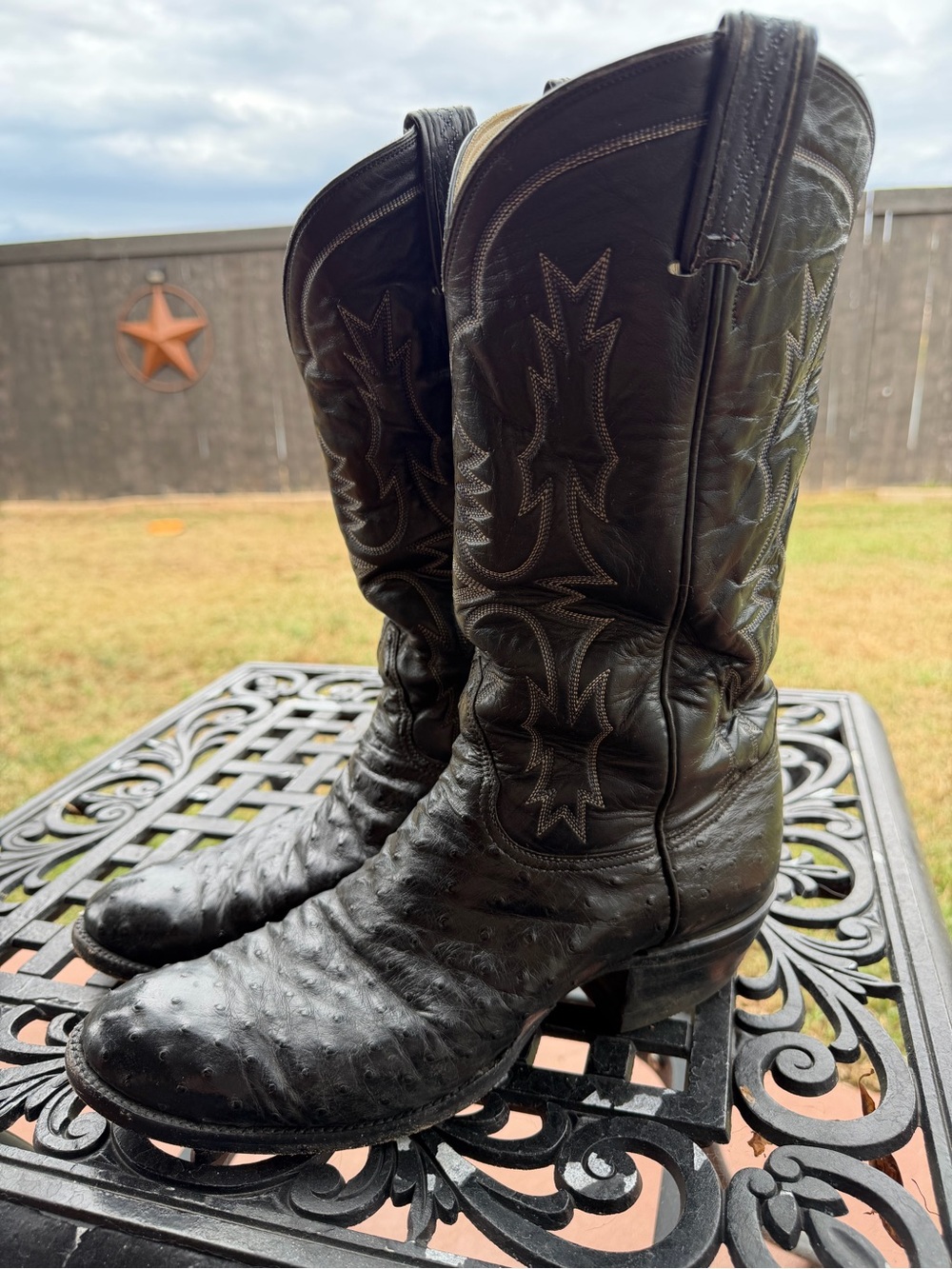 Tony Lama El Rey Vintage Black Ostrich Cowboy Boots 🖤 Size 9.5D | Rare 8233